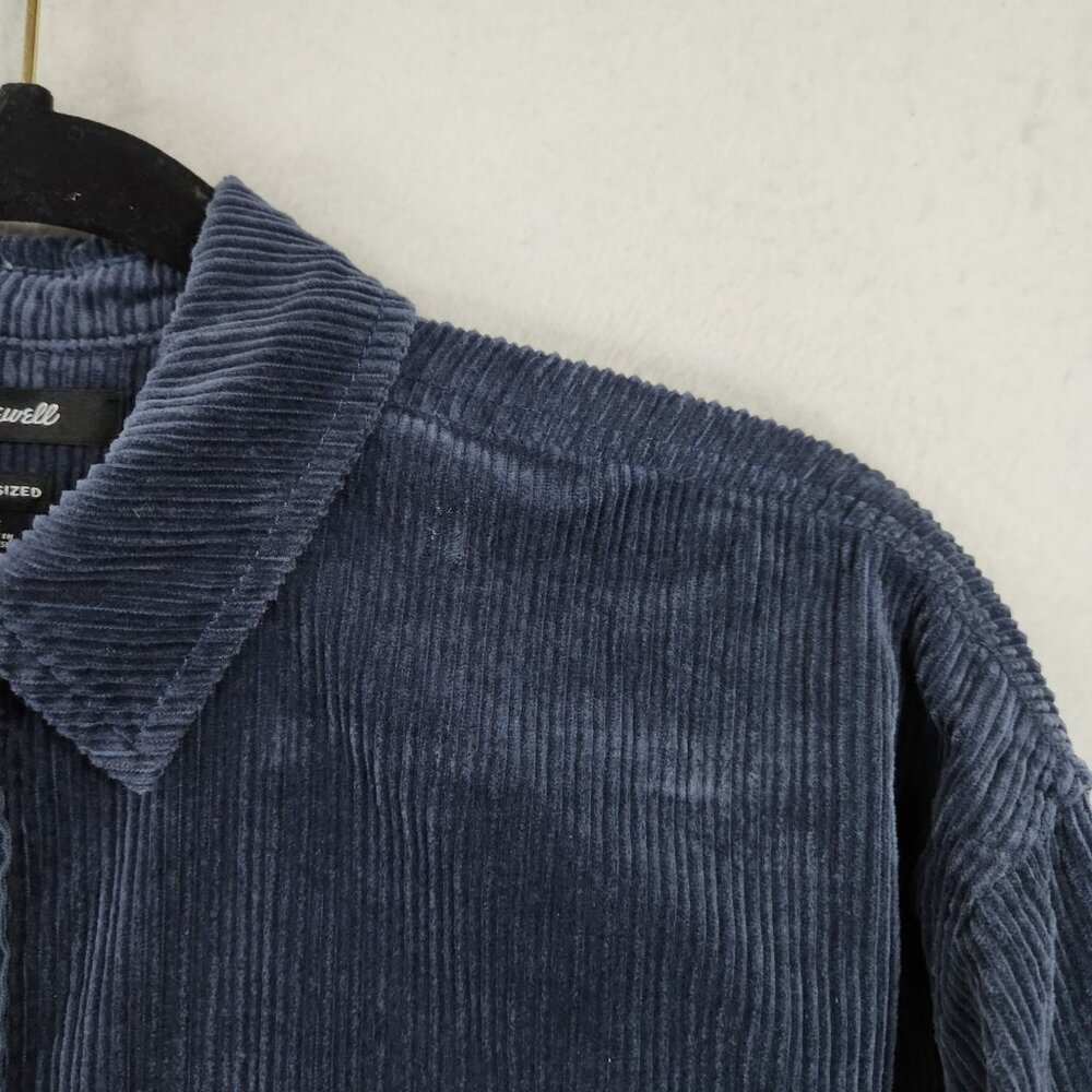Madewell Shirt Womens Small Blue Cropped Oversized Corduroy Variegated Button Up - Picture 3 of 11